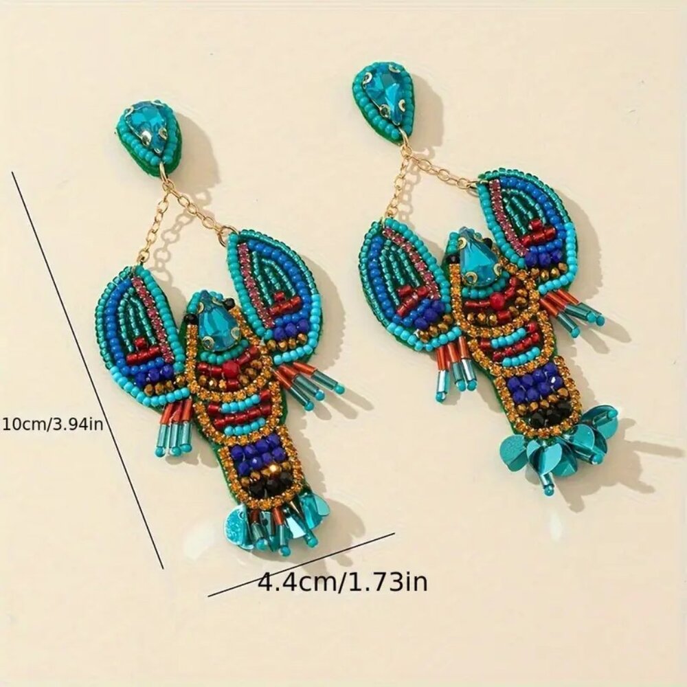 BLUE LOBSTER HANDCRAFTED EARRINGS NIP - Picture 3 of 3